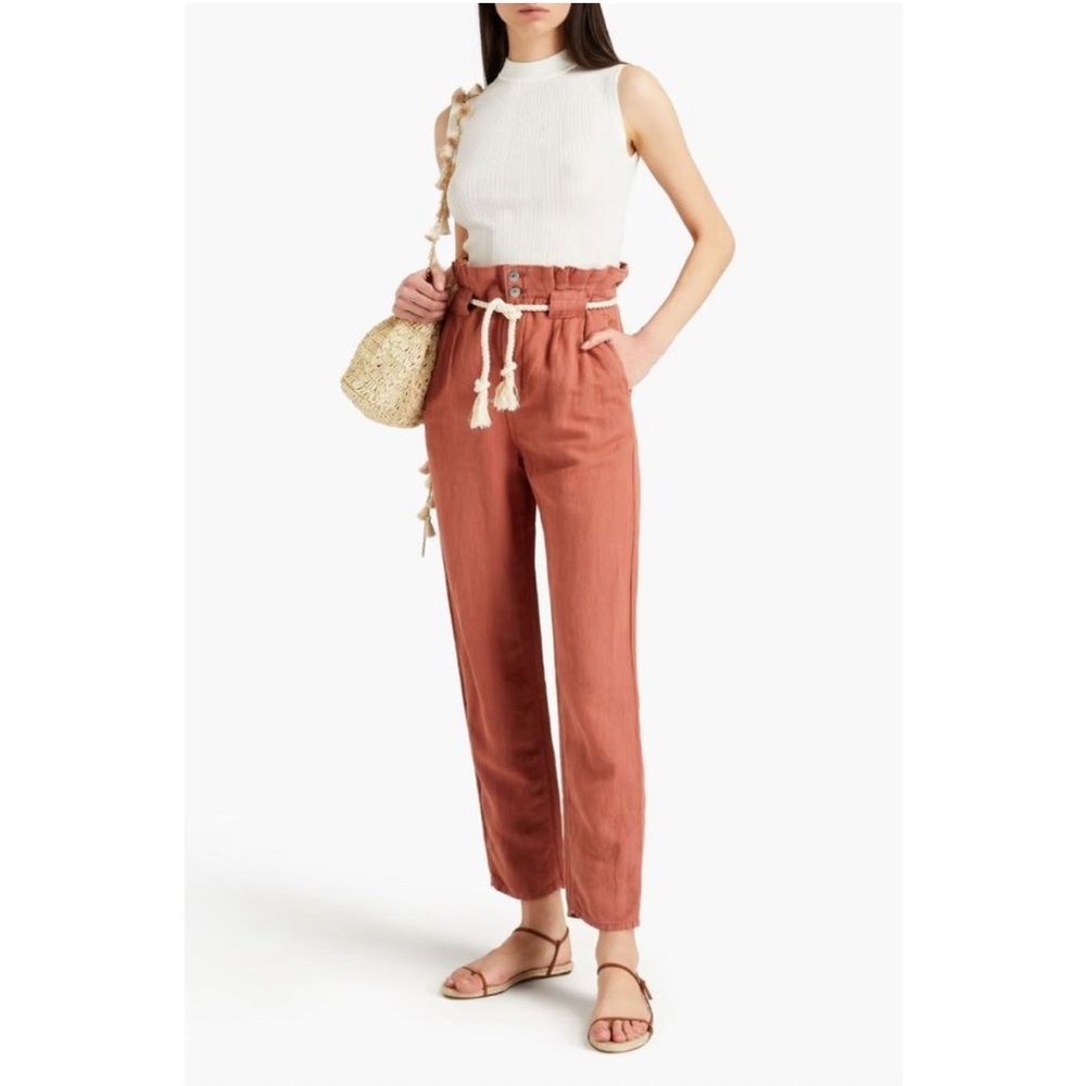 Veronica Beard Carter Pleated Cropped Linen Pants